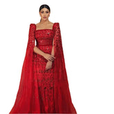 Evening Dress with Cape Sleeves  Elegant Women Wedding Guest Party Gowns